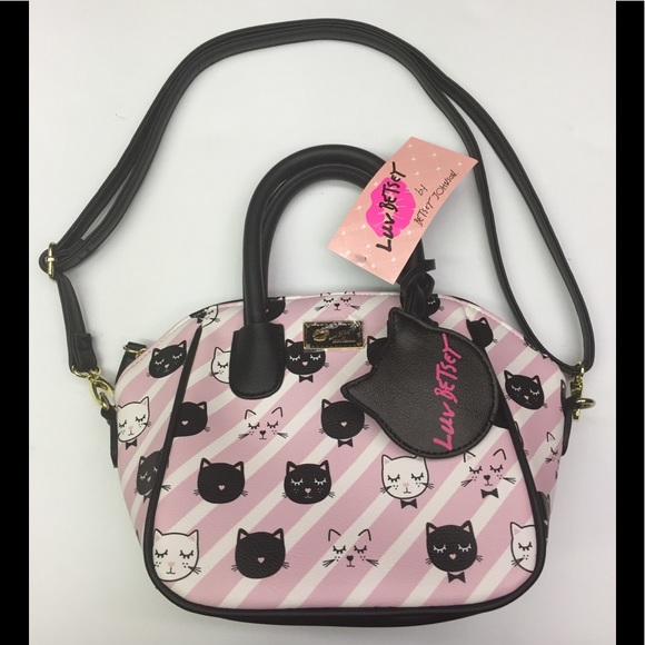 Luv💋Betsey Johnson Blk Cat Blush Pink Crossbody - Picture 4 of 8